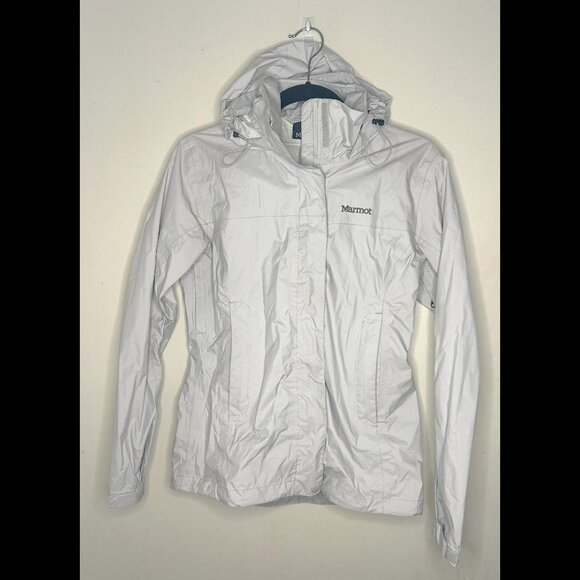MARMOT PreCip Lightweight Light Grey White Hooded Shell Jacket Size XS - Picture 1 of 6
